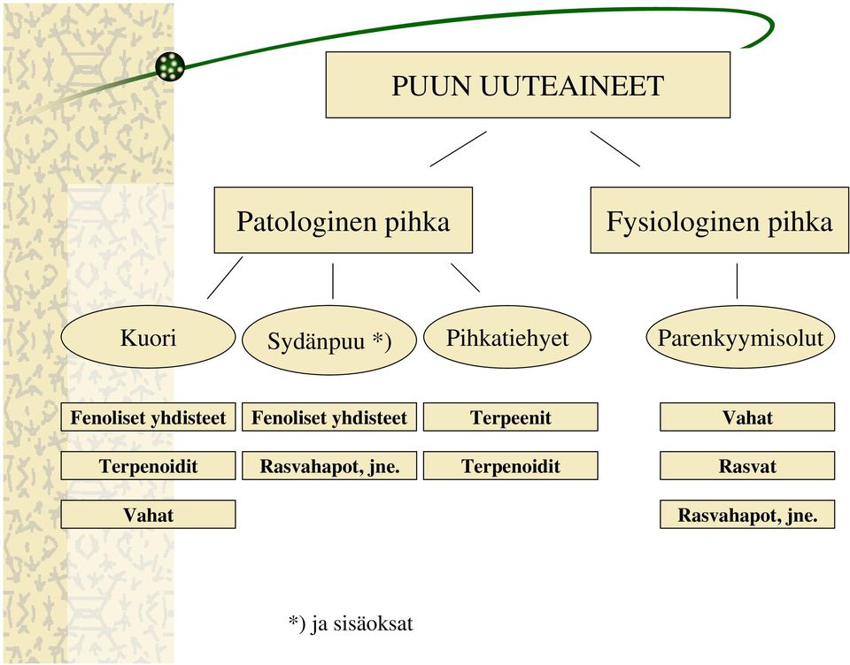 Fenoliset yhdisteet Terpeenit Vahat Terpenoidit Rasvahapot,