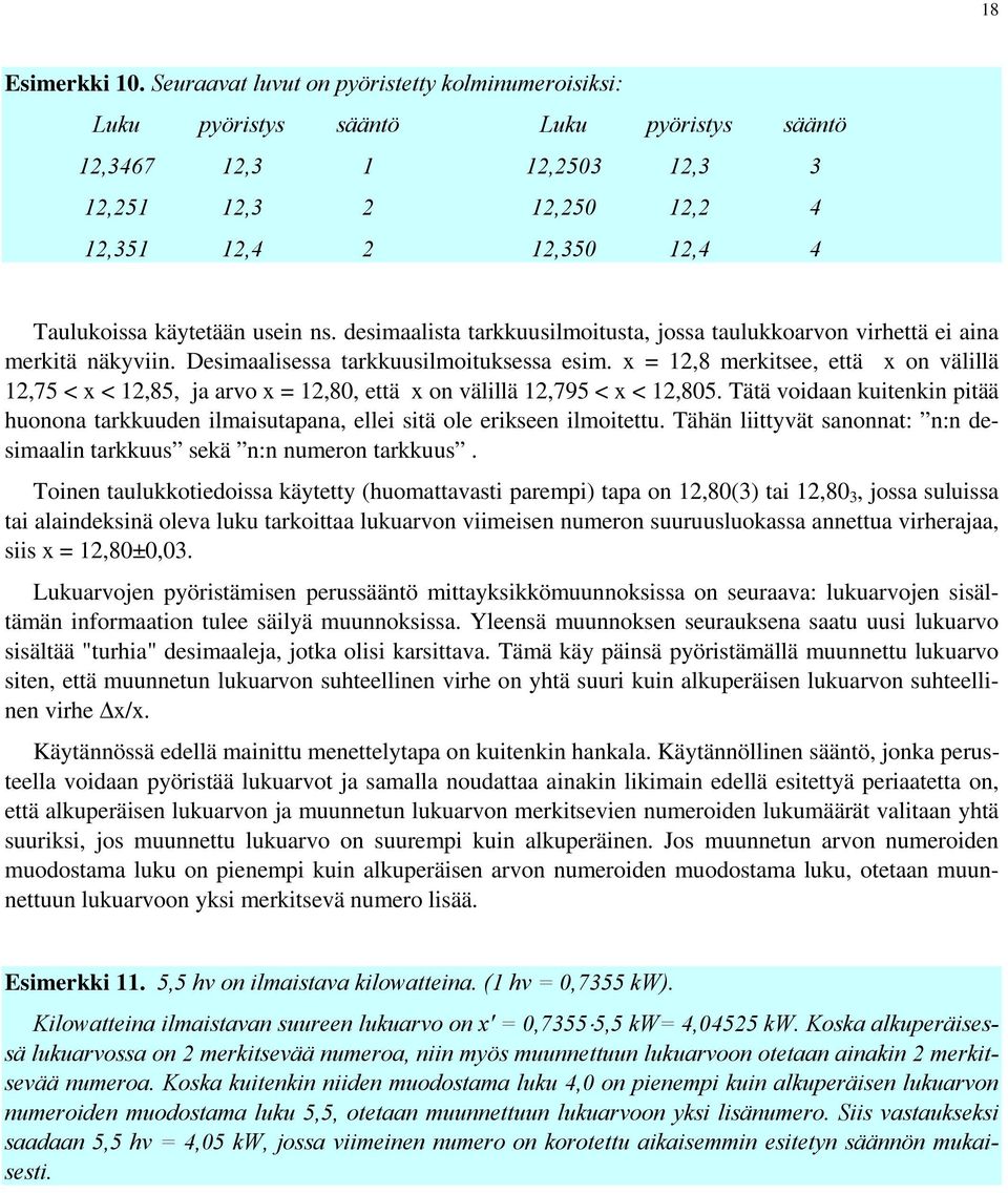 x =,8 merkitsee, että x on välillä, < x <,8, ja arvo x =,80, että x on välillä,9 < x <,80. Tätä voidaan kuitenkin pitää huonona tarkkuuden ilmaisutapana, ellei sitä ole erikseen ilmoitettu.