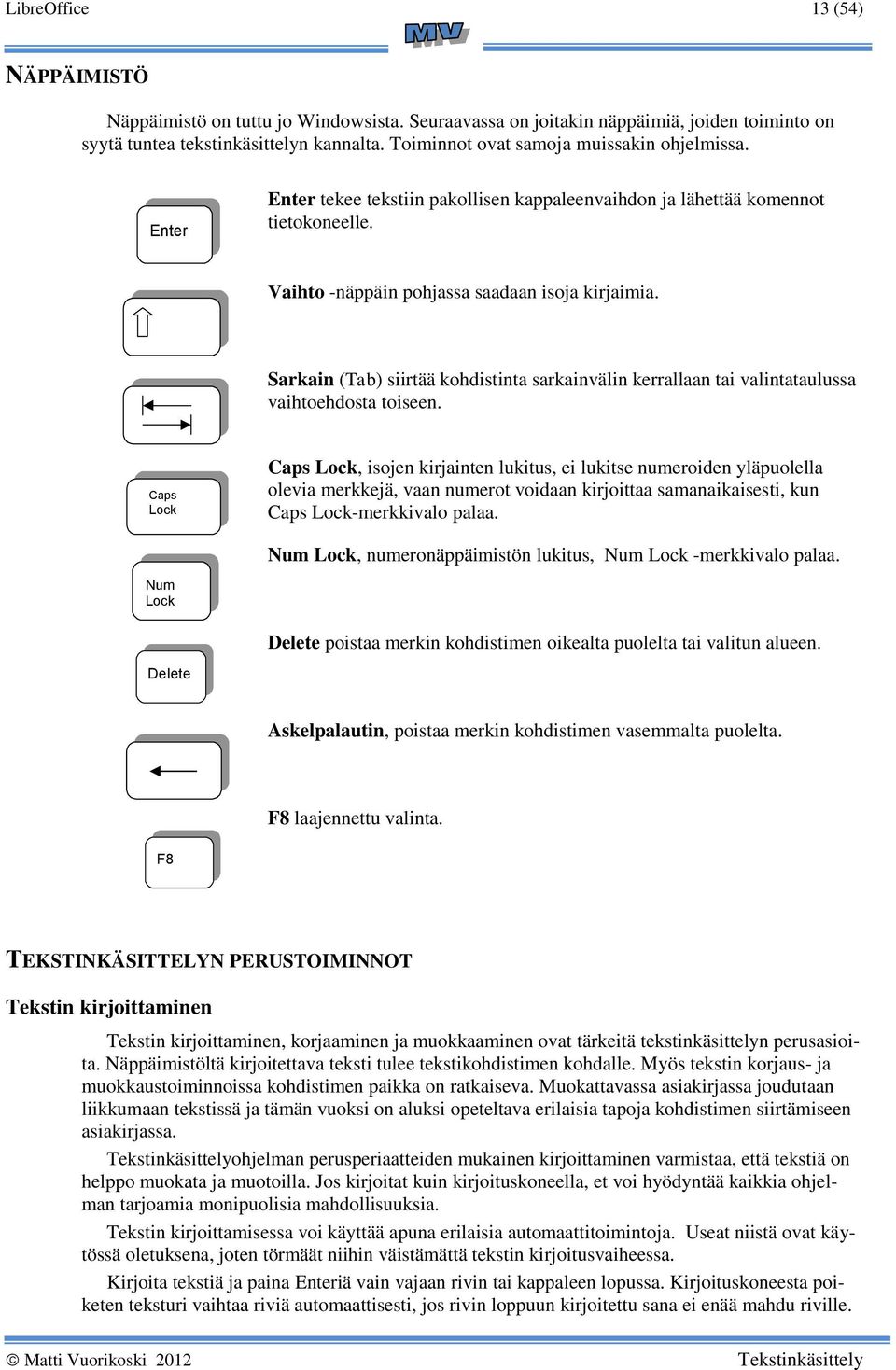 Sarkain (Tab) siirtää kohdistinta sarkainvälin kerrallaan tai valintataulussa vaihtoehdosta toiseen.