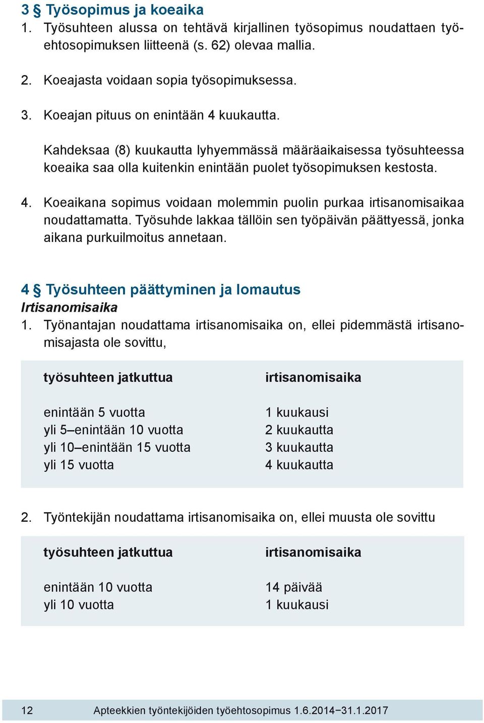 Työsuhde lakkaa tällöin sen työpäivän päättyessä, jonka aikana purkuilmoitus annetaan. 4 Työsuhteen päättyminen ja lomautus Irtisanomisaika 1.