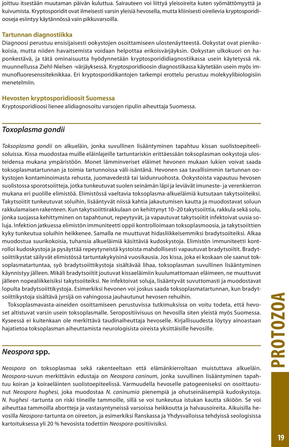 Tartunnan diagnostiikka Diagnoosi perustuu ensisijaisesti ookystojen osoittamiseen ulostenäytteestä. Ookystat ovat pienikokoisia, mutta niiden havaitsemista voidaan helpottaa erikoisvärjäyksin.