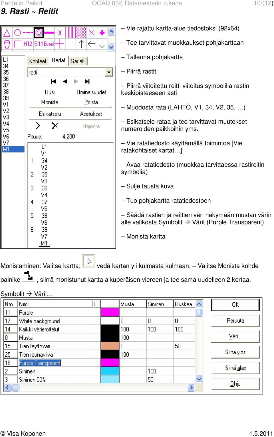 keskipisteeseen asti Muodosta rata (LÄHTÖ, V1, 34, V2, 35, ) Esikatsele rataa ja tee tarvittavat muutokset numeroiden paikkoihin yms.