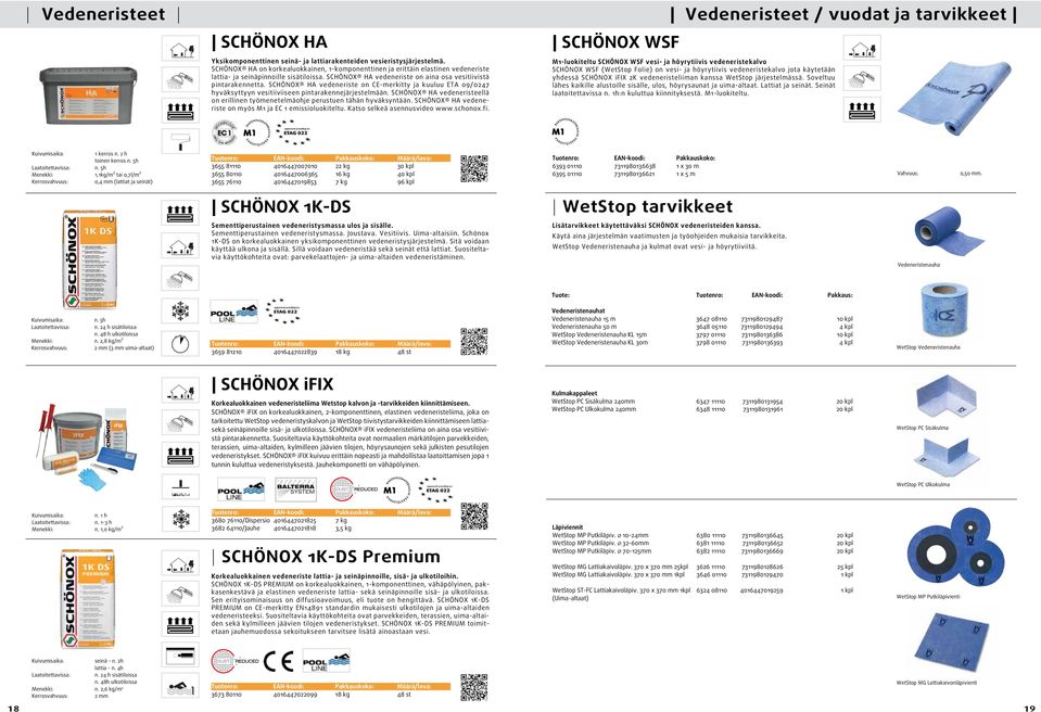 SCHÖNOX H vedeneriste on CE-merkitty ja kuuluu ET 09/0247 hyväksyttyyn vesitiiviiseen pintarakennejärjestelmään. SCHÖNOX H vedeneristeellä on erillinen työmenetelmäohje perustuen tähän hyväksyntään.