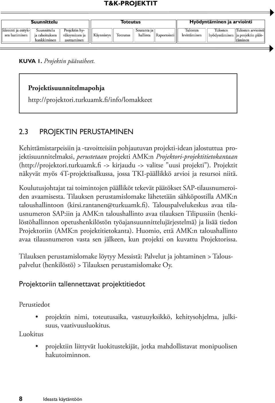 (http://projektori.turkuamk.fi -> kirjaudu -> valitse uusi projekti ). Projektit näkyvät myös 4T-projektisalkussa, jossa TKI-päällikkö arvioi ja resursoi niitä.