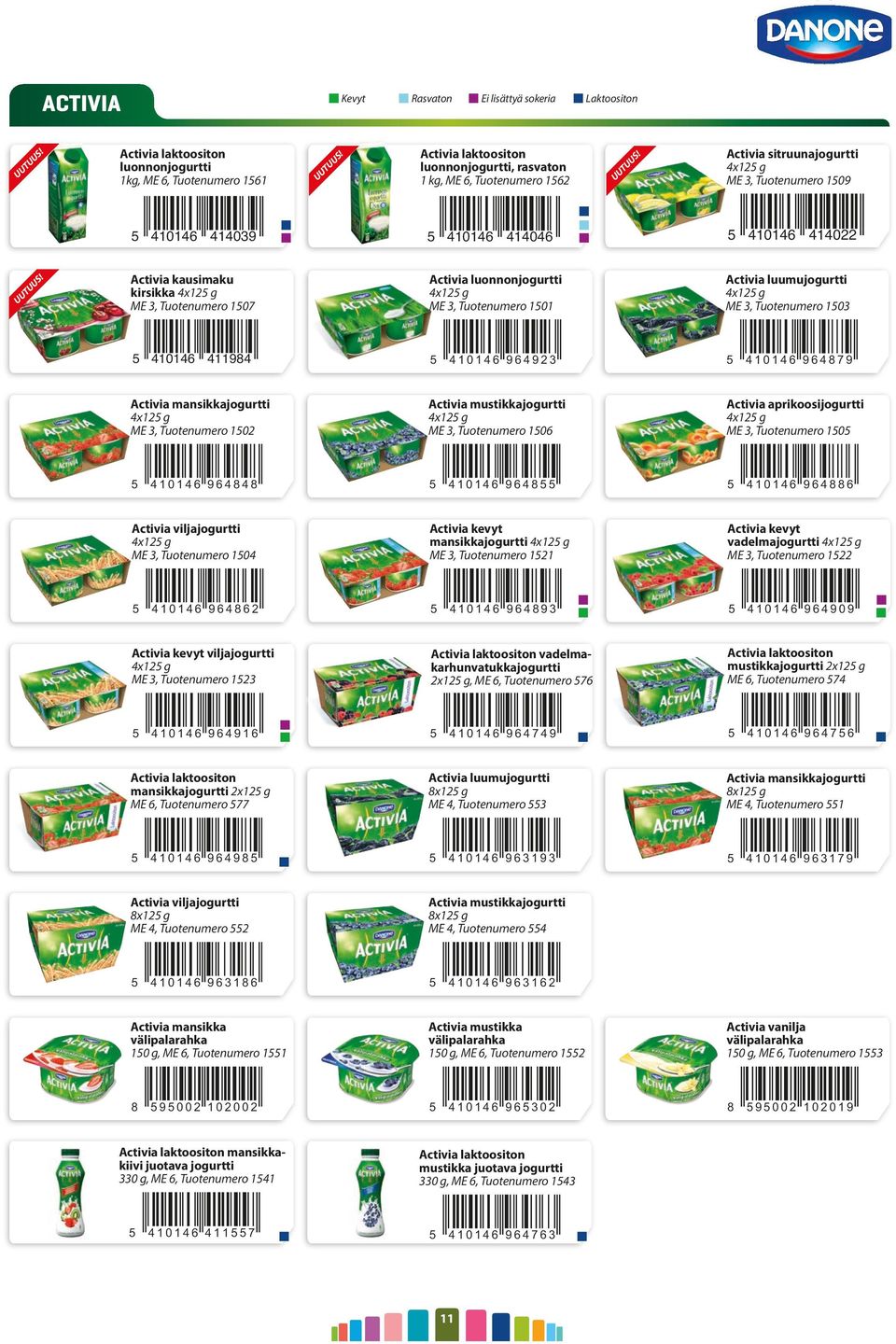 Activia luumujogurtti 4x12 g ME 3, Tuotenumero 103 410146 411984 Activia mansikkajogurtti 4x12 g ME 3, Tuotenumero 102 Activia mustikkajogurtti 4x12 g ME 3, Tuotenumero 106 Activia aprikoosijogurtti