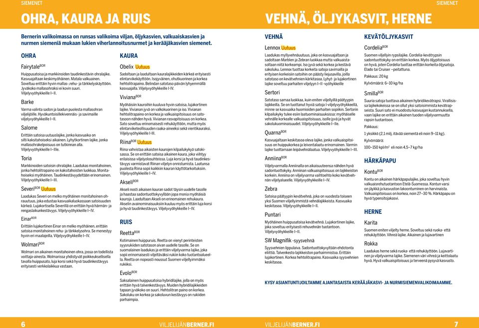 Soveltuu erittäin hyvin mallas-,rehu- ja tärkkelyskäyttöön. Jyväkoko mallasohraksi ei kovin suuri. Viljelyvyöhykkeille I II. Barke Varma valinta sadon ja laadun puolesta mallasohran viljelijöille.