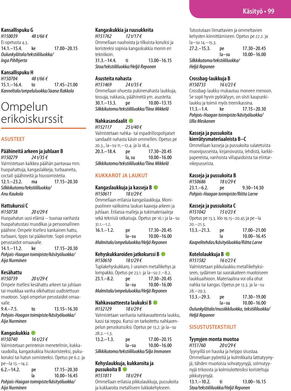 huopahattuja, kangaslakkeja, turbaaneita, coctail-päähineitä ja hiussomisteita. 12.1. 23.2. ma 17.15 20.