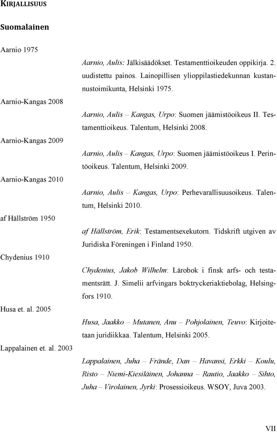 Talentum, Helsinki 2008. Aarnio, Aulis Kangas, Urpo: Suomen jäämistöoikeus I. Perintöoikeus. Talentum, Helsinki 2009. Aarnio, Aulis Kangas, Urpo: Perhevarallisuusoikeus. Talentum, Helsinki 2010.