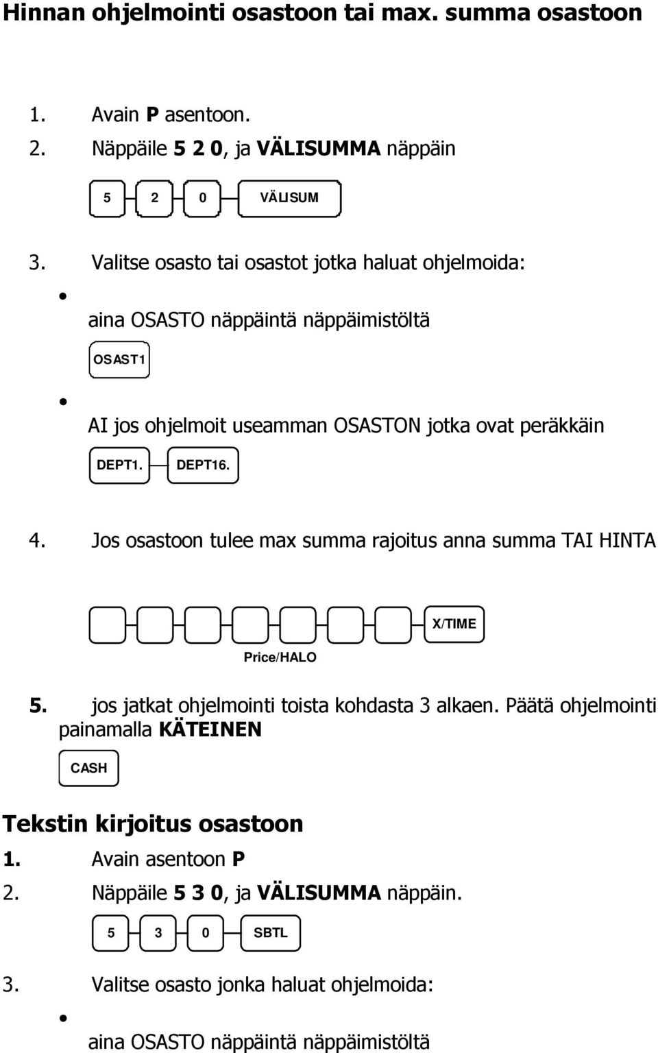 DEPT16. 4. Jos osastoon tulee max summa rajoitus anna summa TAI HINTA Price/HALO X/TIME 5. jos jatkat ohjelmointi toista kohdasta 3 alkaen.