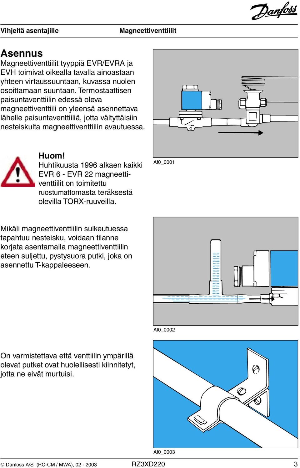 Huhtikuusta 1996 alkaen kaikki EVR 6 - EVR 22 magneettiventtiilit on toimitettu ruostumattomasta teräksestä olevilla TORX-ruuveilla.