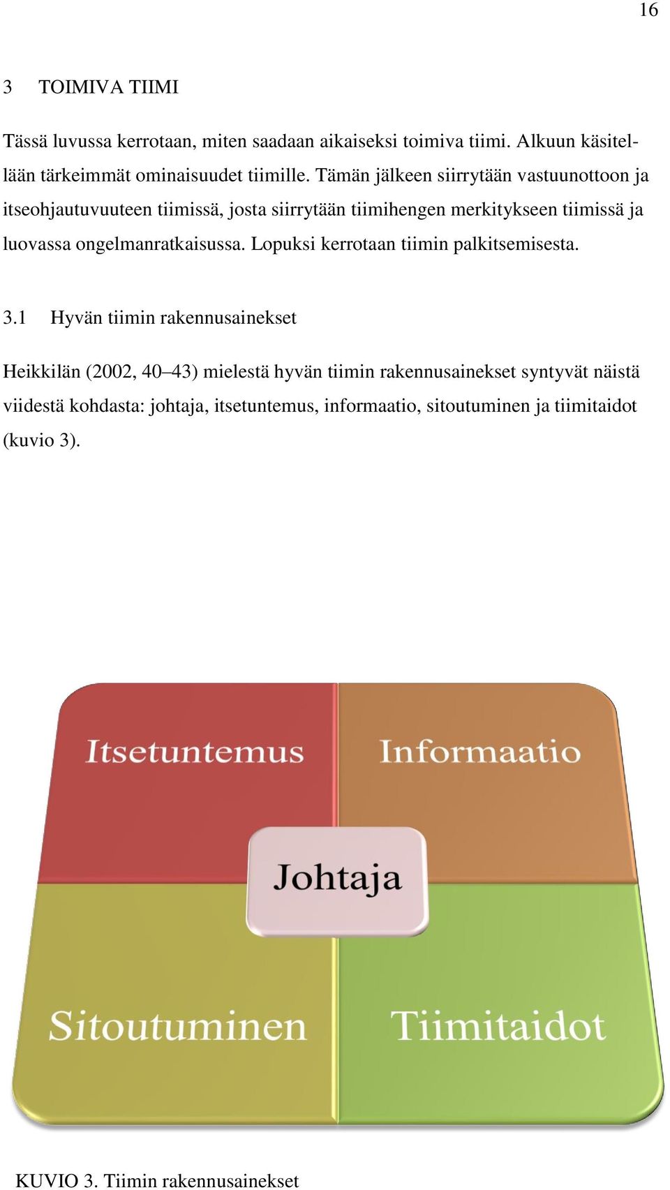 ongelmanratkaisussa. Lopuksi kerrotaan tiimin palkitsemisesta. 3.