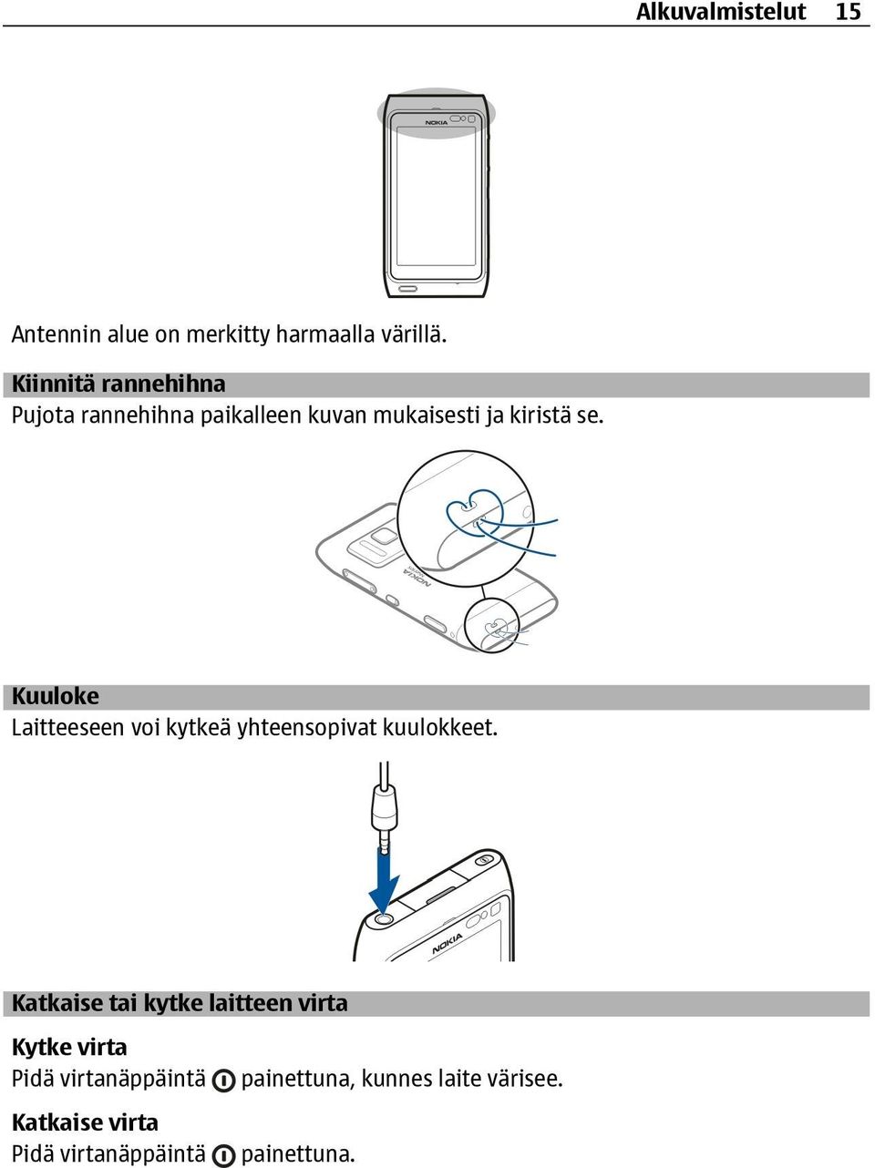 Kuuloke Laitteeseen voi kytkeä yhteensopivat kuulokkeet.