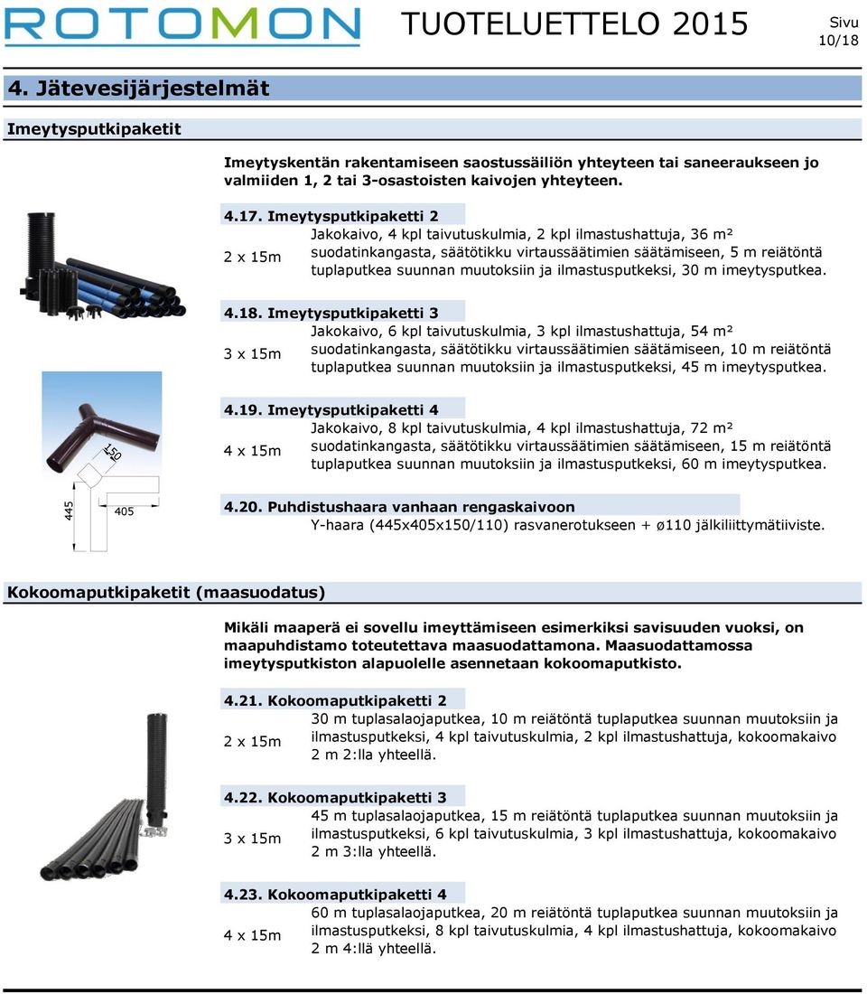muutoksiin ja ilmastusputkeksi, 30 m imeytysputkea. 4.18.