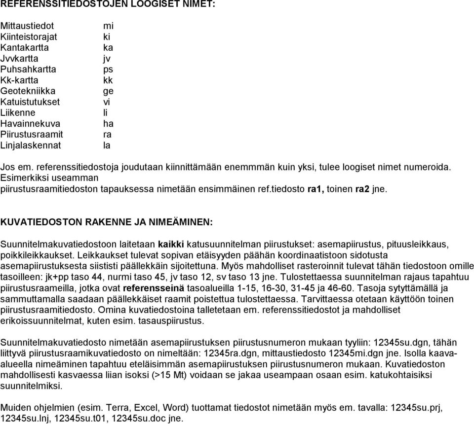 Esimerkiksi useamman piirustusraamitiedoston tapauksessa nimetään ensimmäinen ref.tiedosto ra1, toinen ra2 jne.