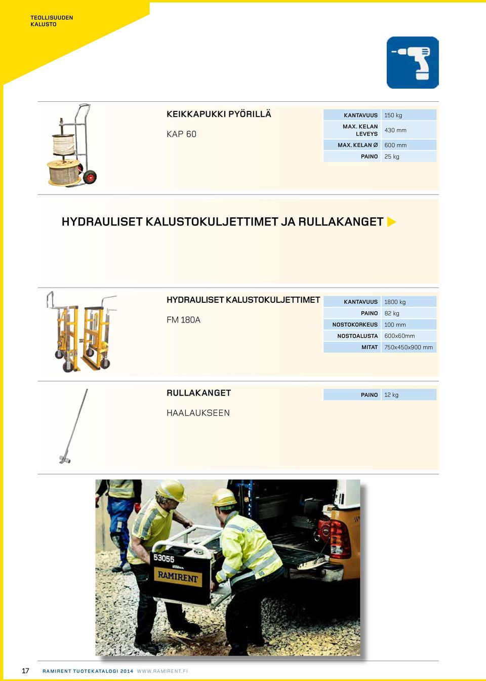 hydrauliset kalustokuljettimet fm 180A kantavuus nostokorkeus nostoalusta mitat 1800 kg 82