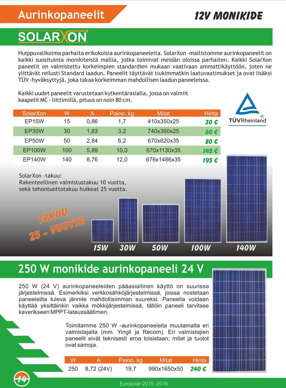 Kaikki SolarXon paneelit on valmistettu korkeimpien standardien mukaan vaativaan ammattikäyttöön, joten ne ylittävät reilusti Standard laadun.