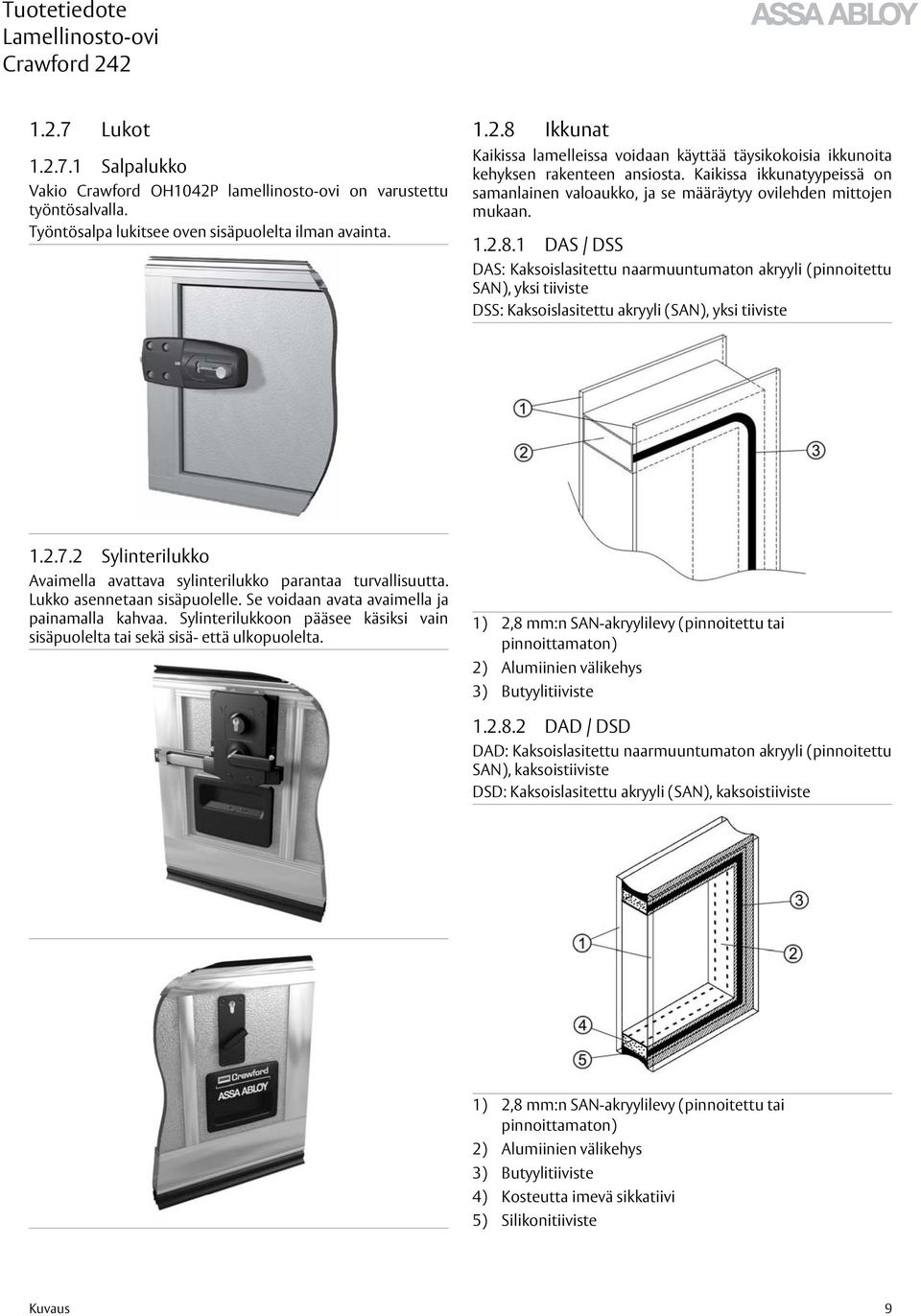 1 DAS / DSS DAS: Kaksoislasitettu naarmuuntumaton akryyli (pinnoitettu SAN), yksi tiiviste DSS: Kaksoislasitettu akryyli (SAN), yksi tiiviste 1.2.7.