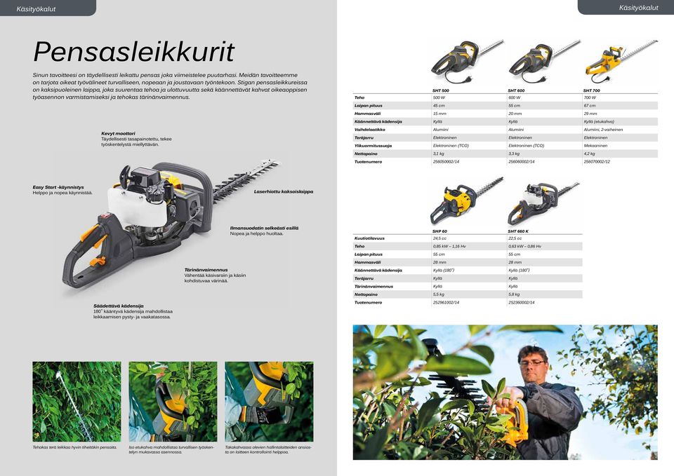 Stigan pensasleikkureissa on kaksipuoleinen laippa, joka suurentaa tehoa ja ulottuvuutta sekä käännettävät kahvat oikeaoppisen työasennon varmistamiseksi ja tehokas tärinänvaimennus.