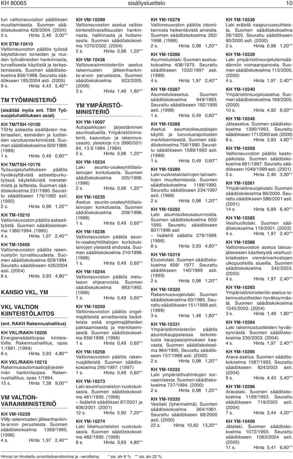 Seurattu säädökseen 185/2004 asti. (2005) 9 s. Hinta 4,43 5,40** TM TYÖMINISTERIÖ (sisältää myös ent.