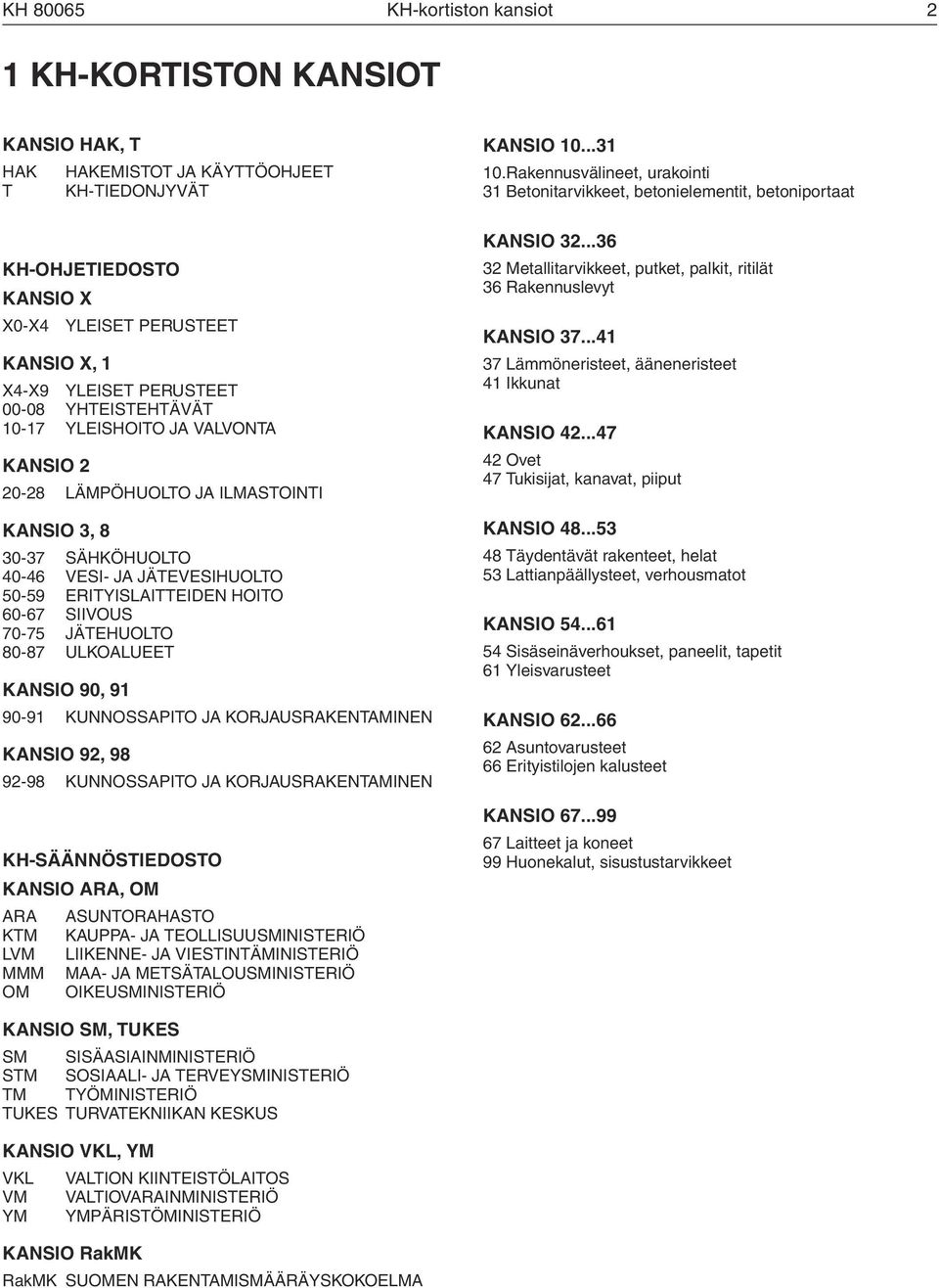 SIIVOUS 70-75 JÄTEHUOLTO 80-87 ULKOALUEET KANSIO 90, 91 90-91 KUNNOSSAPITO JA KORJAUSRAKENTAMINEN KANSIO 92, 98 92-98 KUNNOSSAPITO JA KORJAUSRAKENTAMINEN KH-SÄÄNNÖSTIEDOSTO KANSIO ARA, OM ARA