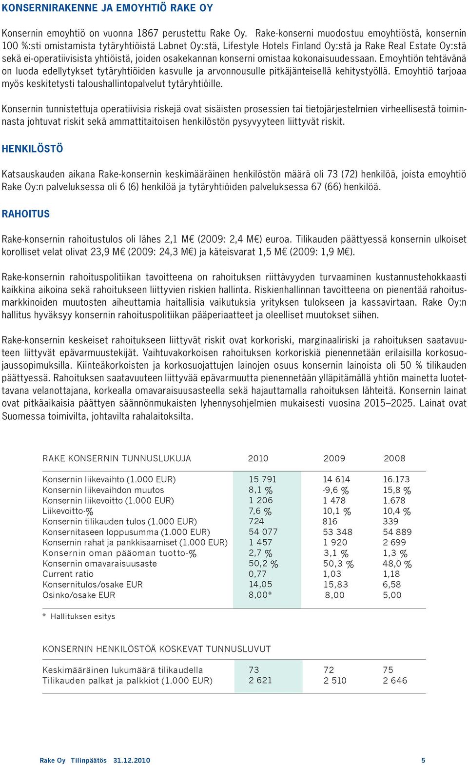 osakekannan konserni omistaa kokonaisuudessaan. Emoyhtiön tehtävänä on luoda edellytykset tytäryhtiöiden kasvulle ja arvonnousulle pitkäjänteisellä kehitystyöllä.