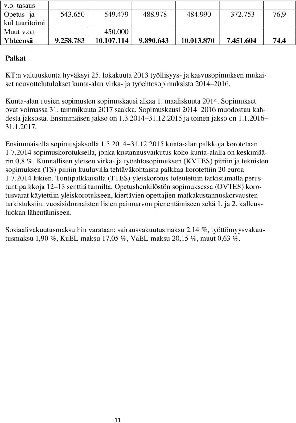 Kunta-alan uusien sopimusten sopimuskausi alkaa 1. maaliskuuta 2014. Sopimukset ovat voimassa 31. tammikuuta 2017 saakka. Sopimuskausi 2014 2016 muodostuu kahdesta jaksosta. Ensimmäisen jakso on 1.3.2014 31.