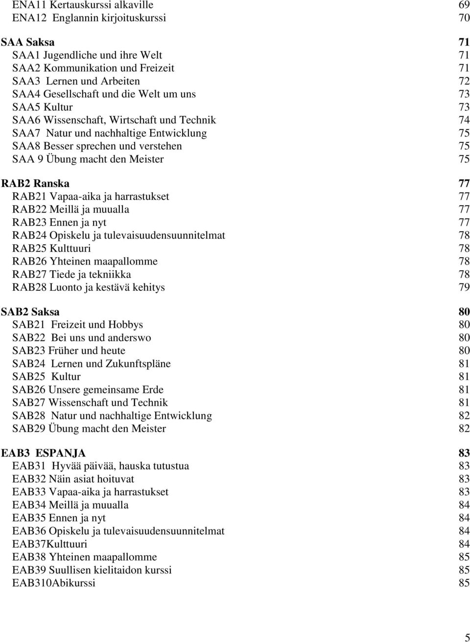 Ranska 77 RAB21 Vapaa-aika ja harrastukset 77 RAB22 Meillä ja muualla 77 RAB23 Ennen ja nyt 77 RAB24 Opiskelu ja tulevaisuudensuunnitelmat 78 RAB25 Kulttuuri 78 RAB26 Yhteinen maapallomme 78 RAB27