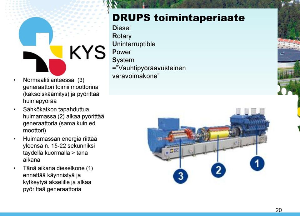 15-22 sekunniksi täydellä kuormalla > tänä aikana Tänä aikana dieselkone (1) ennättää käynnistyä ja kytkeytyä akselille ja