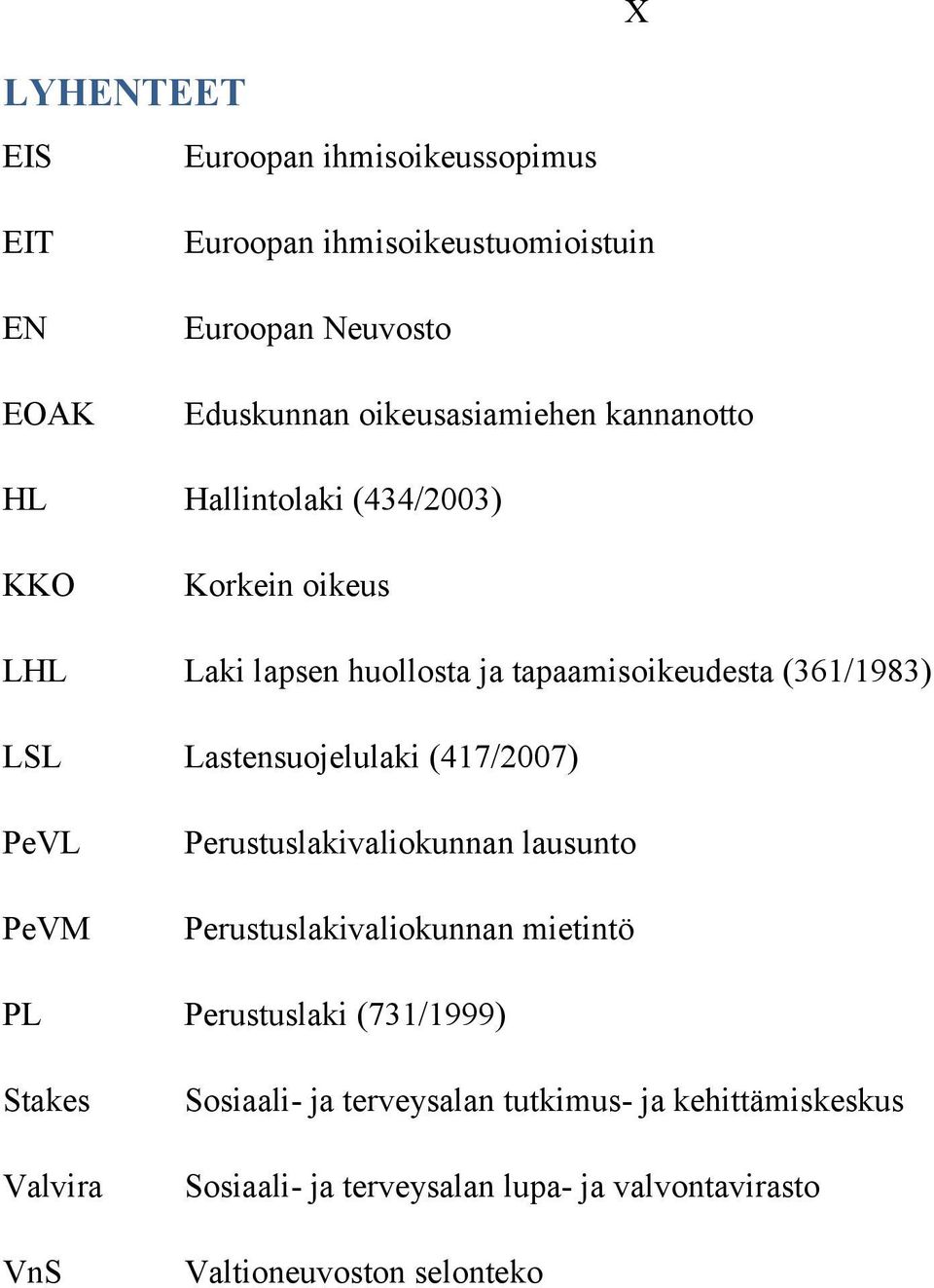 LSL Lastensuojelulaki (417/2007) PeVL PeVM Perustuslakivaliokunnan lausunto Perustuslakivaliokunnan mietintö PL Perustuslaki