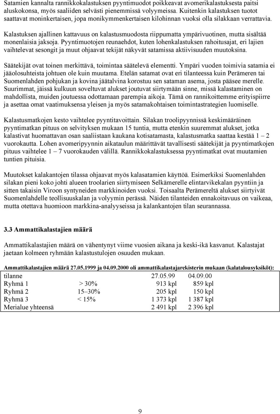 Kalastuksen ajallinen kattavuus on kalastusmuodosta riippumatta ympärivuotinen, mutta sisältää monenlaisia jaksoja.