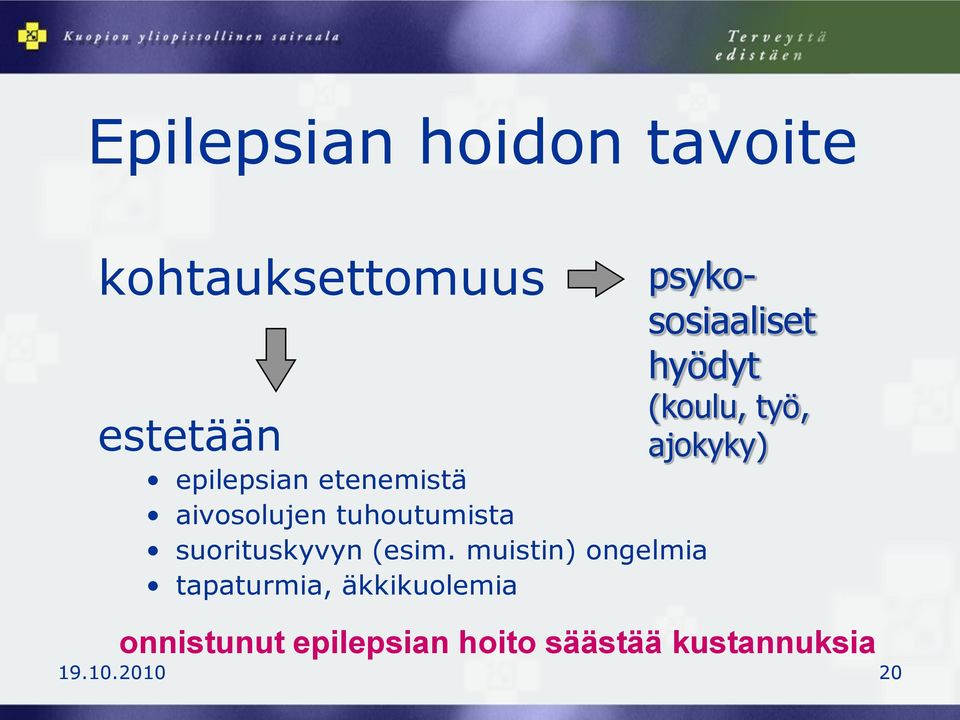 muistin) ongelmia tapaturmia, äkkikuolemia psykososiaaliset hyödyt