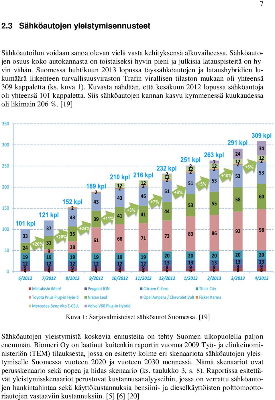 Suomessa huhtikuun 2013 lopussa täyssähköautojen ja lataushybridien lukumäärä liikenteen turvallisuusviraston Trafin virallisen tilaston mukaan oli yhteensä 309 kappaletta (ks. kuva 1).