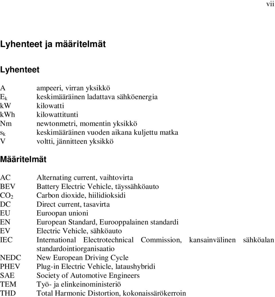 tasavirta EU Euroopan unioni EN European Standard, Eurooppalainen standardi EV Electric Vehicle, sähköauto IEC International Electrotechnical Commission, kansainvälinen sähköalan