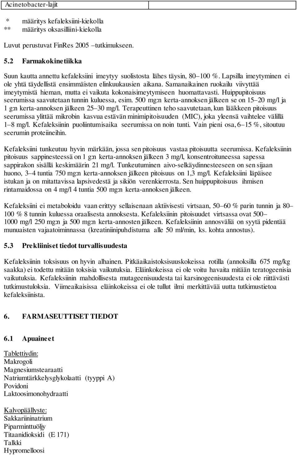 Samanaikainen ruokailu viivyttää imeytymistä hieman, mutta ei vaikuta kokonaisimeytymiseen huomattavasti. Huippupitoisuus seerumissa saavutetaan tunnin kuluessa, esim.