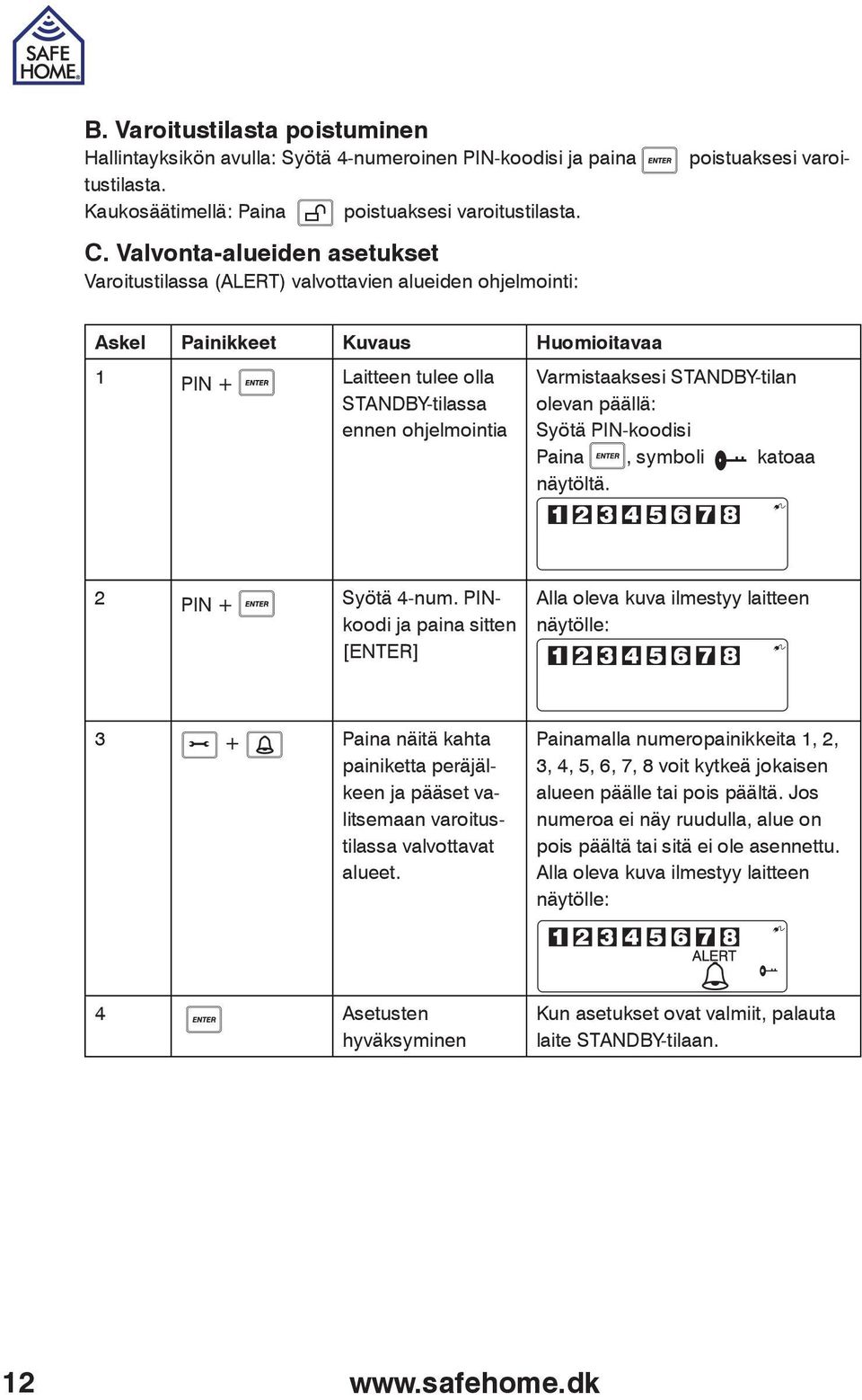 Varmistaaksesi STANDBY-tilan olevan päällä: Syötä PIN-koodisi Paina, symboli katoaa näytöltä. 2 PIN + Syötä 4-num.