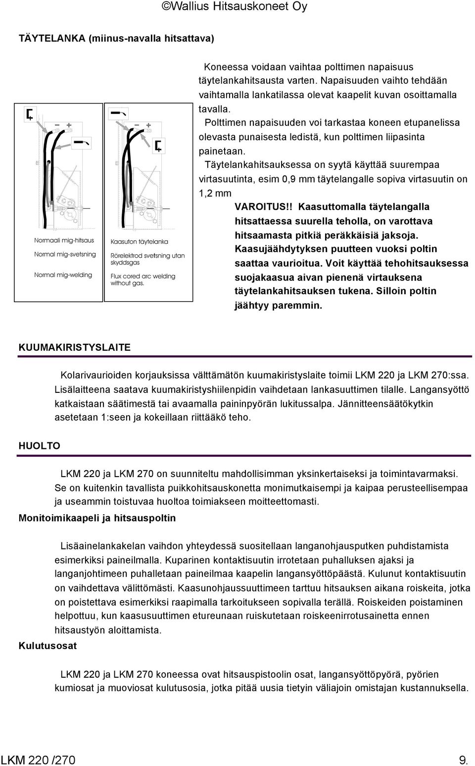 Polttimen napaisuuden voi tarkastaa koneen etupanelissa olevasta punaisesta ledistä, kun polttimen liipasinta painetaan.