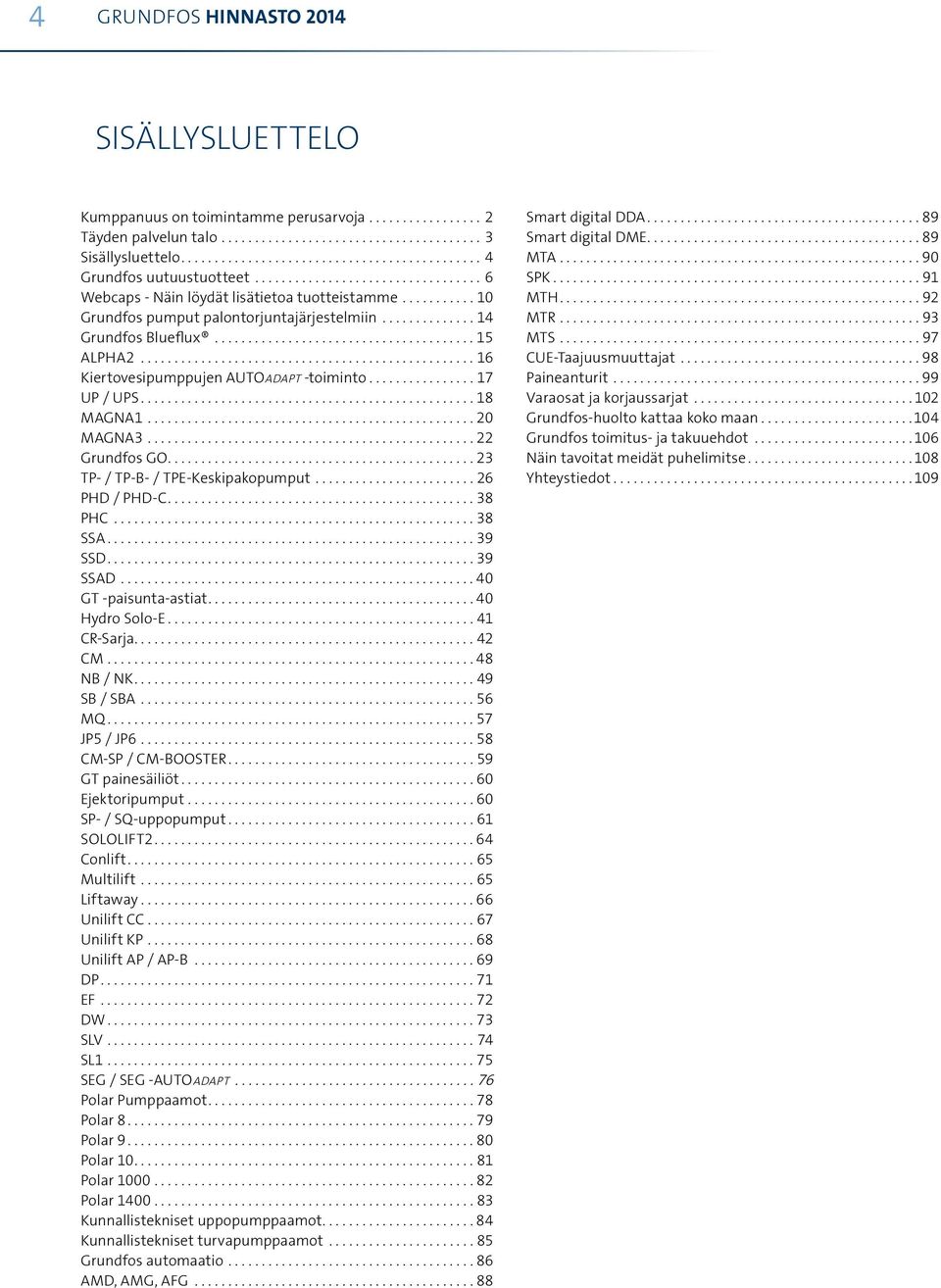 ..18 MAGNA1...20 MAGNA3...22 Grundfos GO...23 TP- / TP-B- / TPE-Keskipakopumput...26 PHD / PHD-C...38 PHC...38 SSA...39 SSD...39 SSAD...40 GT -paisunta-astiat...40 Hydro Solo-E...41 CR-Sarja................................................... 42 CM.