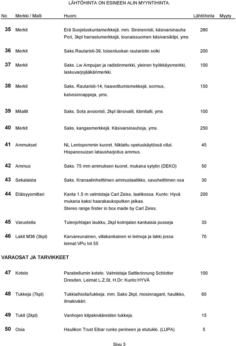 Rautaristi-14, haavoittumismekkejä, sormus, 150 kalvosinnappeja, yms. 39 Mitallit Saks. Sota ansioristi, 2kpl länsivalli, itämitalli, yms 100 40 Merkit Saks. kangasmerkkejä. Käsivarsinauhoja, yms.