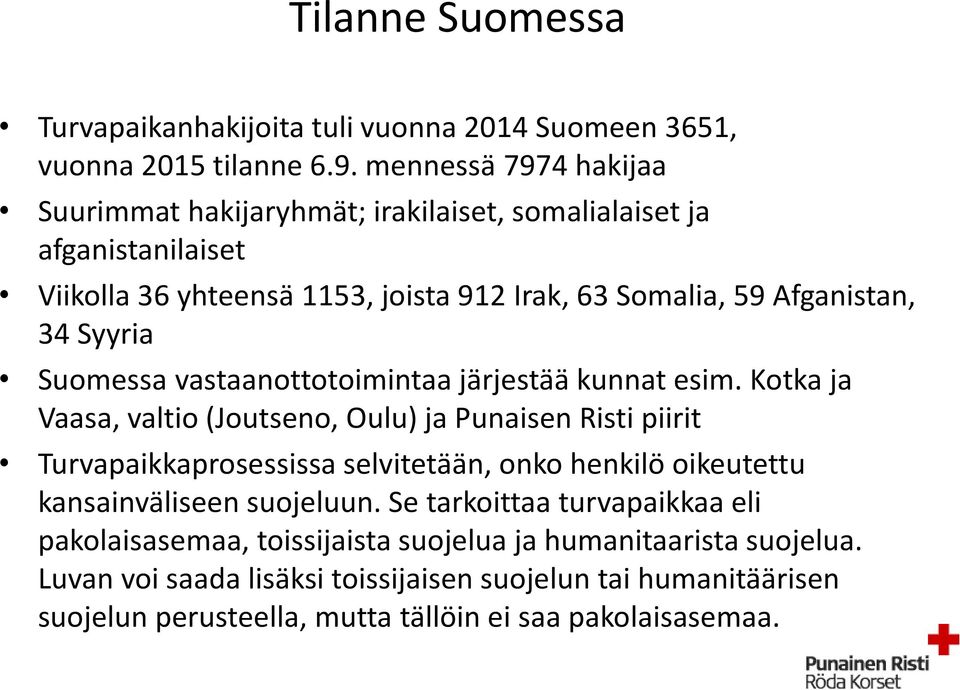 Syyria Suomessa vastaanottotoimintaa järjestää kunnat esim.