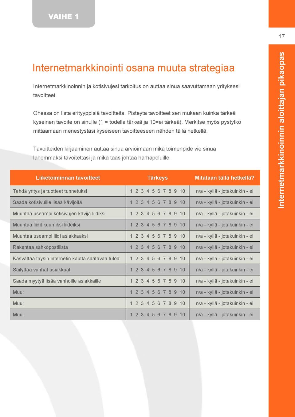 Merkitse myös pystytkö mittaamaan menestystäsi kyseiseen tavoitteeseen nähden tällä hetkellä.