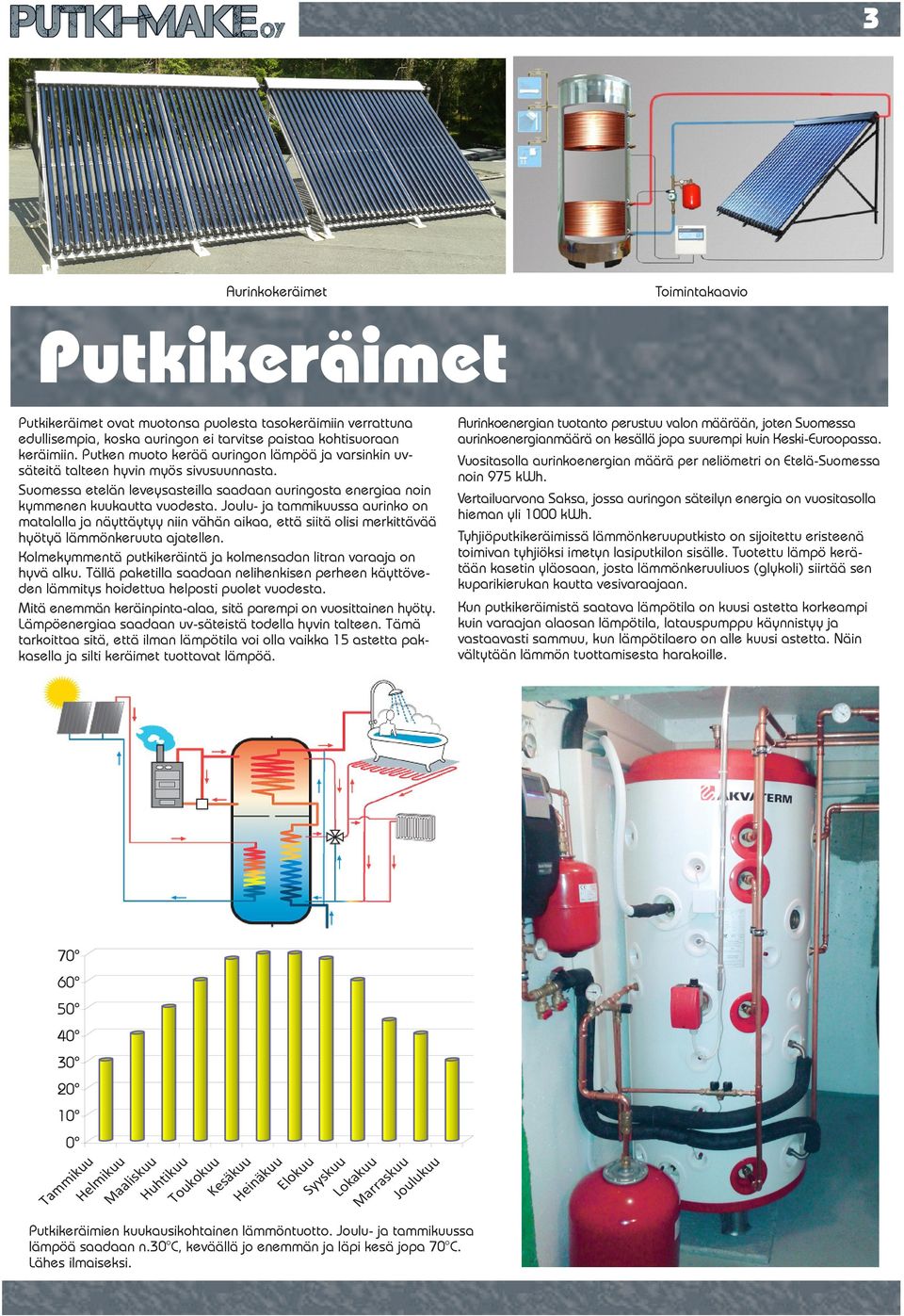 Joulu- tammikuussa aurinko on matalalla näyttäytyy niin vähän aikaa, että siitä olisi merkittävää hyötyä lämmönkeruuta atellen. Kolmekymmentä putkikeräintä kolmensadan litran varaa on hyvä alku.