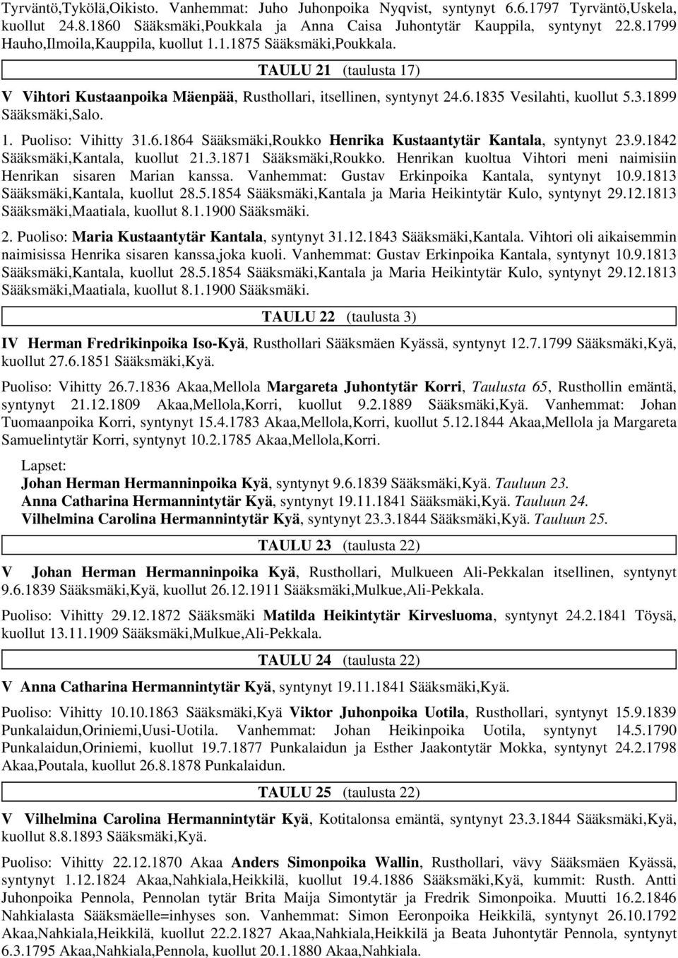 9.1842 Sääksmäki,Kantala, kuollut 21.3.1871 Sääksmäki,Roukko. Henrikan kuoltua Vihtori meni naimisiin Henrikan sisaren Marian kanssa. Vanhemmat: Gustav Erkinpoika Kantala, syntynyt 10.9.1813 Sääksmäki,Kantala, kuollut 28.