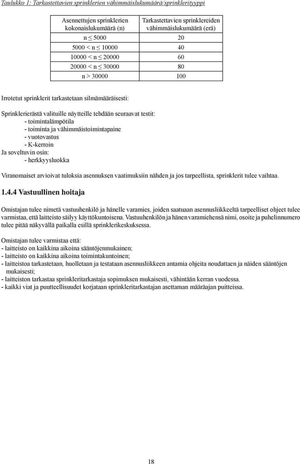 - toiminta ja vähimmäistoimintapaine - vuotovastus - K-kerroin Ja soveltuvin osin: - herkkyysluokka Viranomaiset arvioivat tuloksia asennuksen vaatimuksiin nähden ja jos tarpeellista, sprinklerit