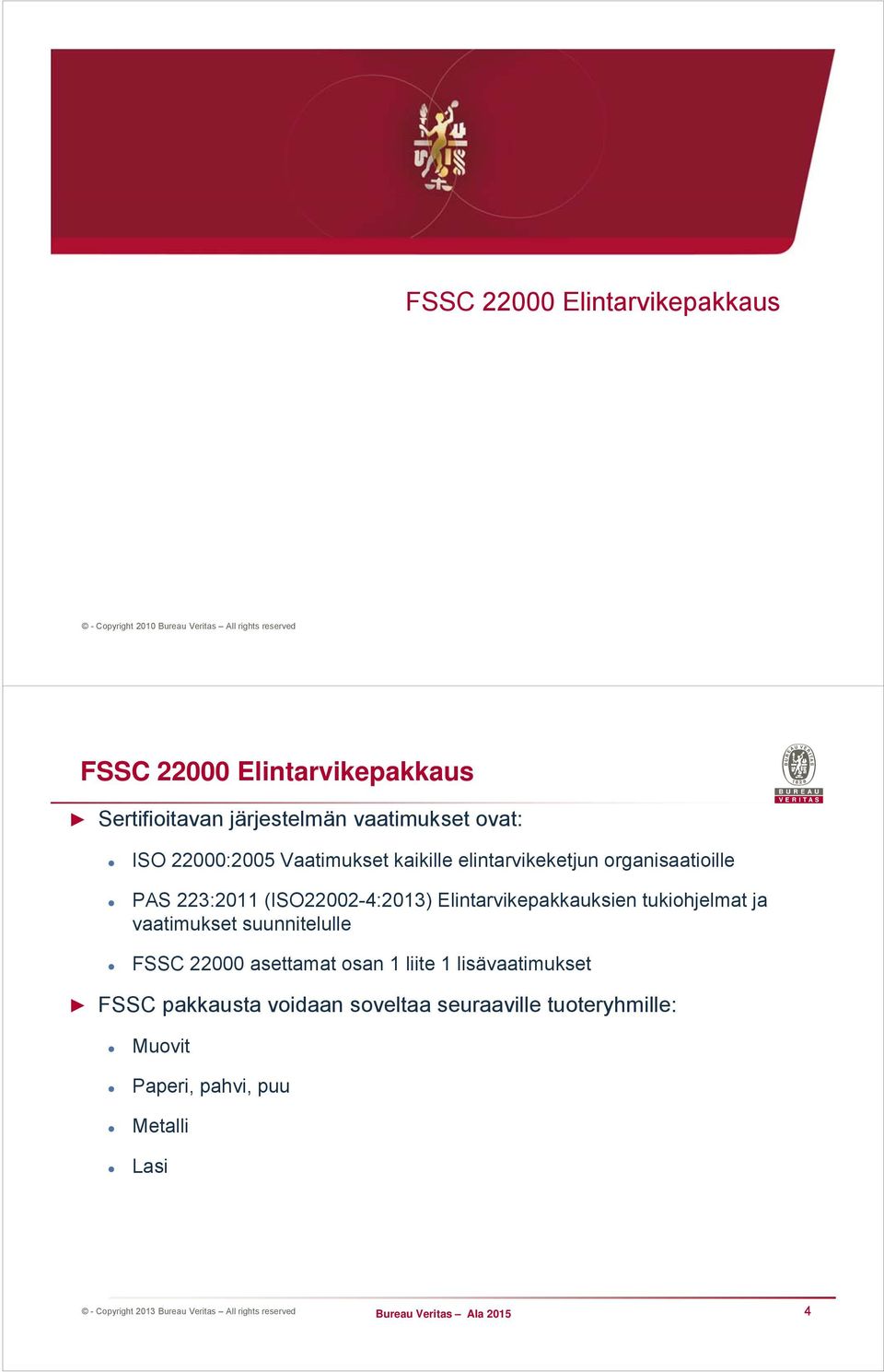 Elintarvikepakkauksien tukiohjelmat ja vaatimukset suunnitelulle FSSC 22000 asettamat osan 1 liite 1 lisävaatimukset FSSC pakkausta