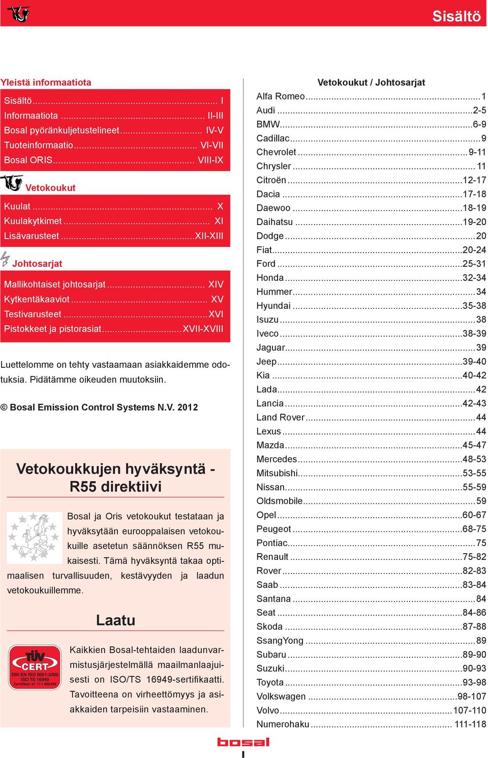 ..xvii-xviii Luettelomme on tehty vastaamaan asiakkaidemme odotuksia. Pidätämme oikeuden muutoksiin. Bosal Emission Control Systems N.V.