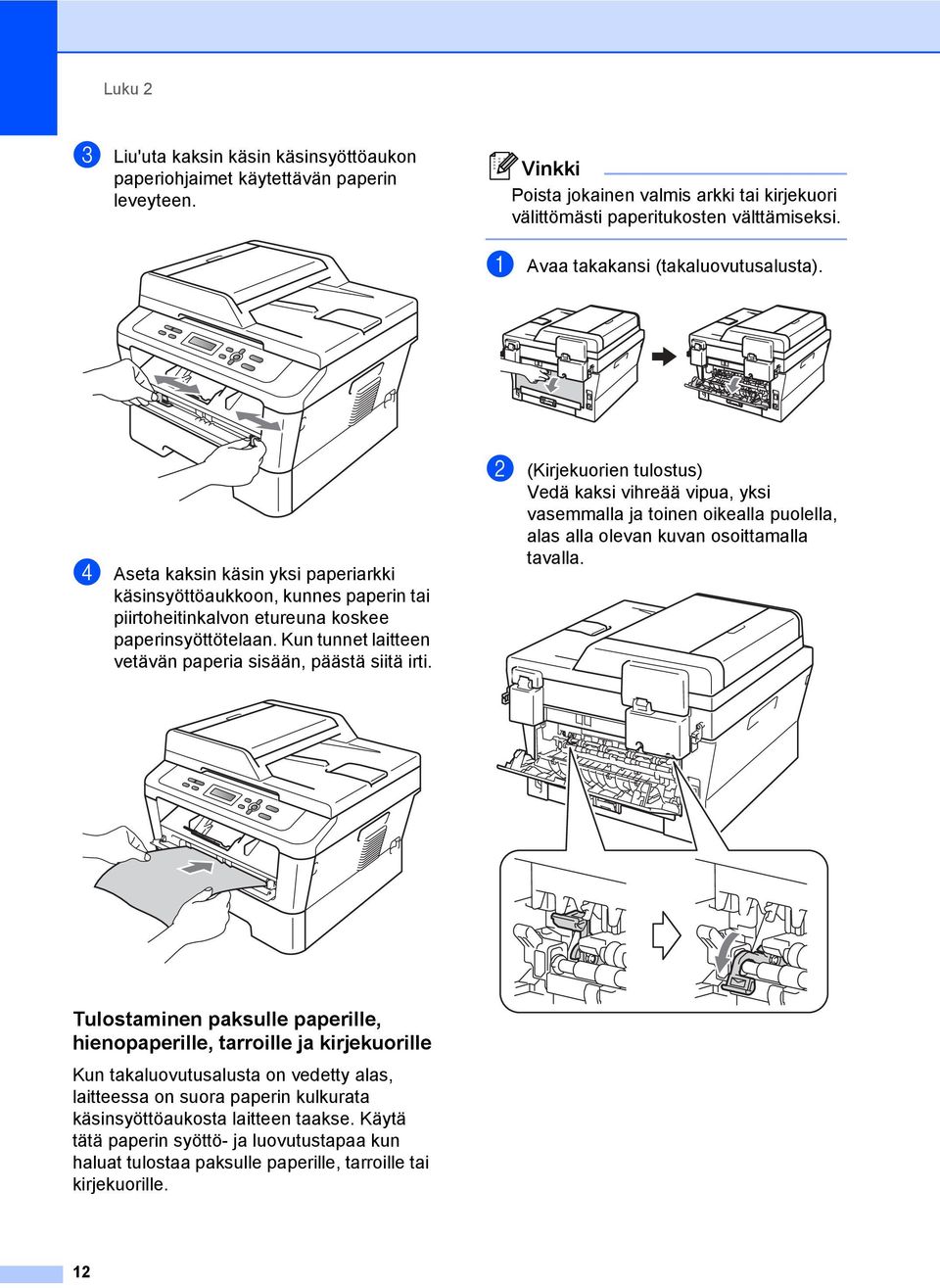 Kun tunnet laitteen vetävän paperia sisään, päästä siitä irti.