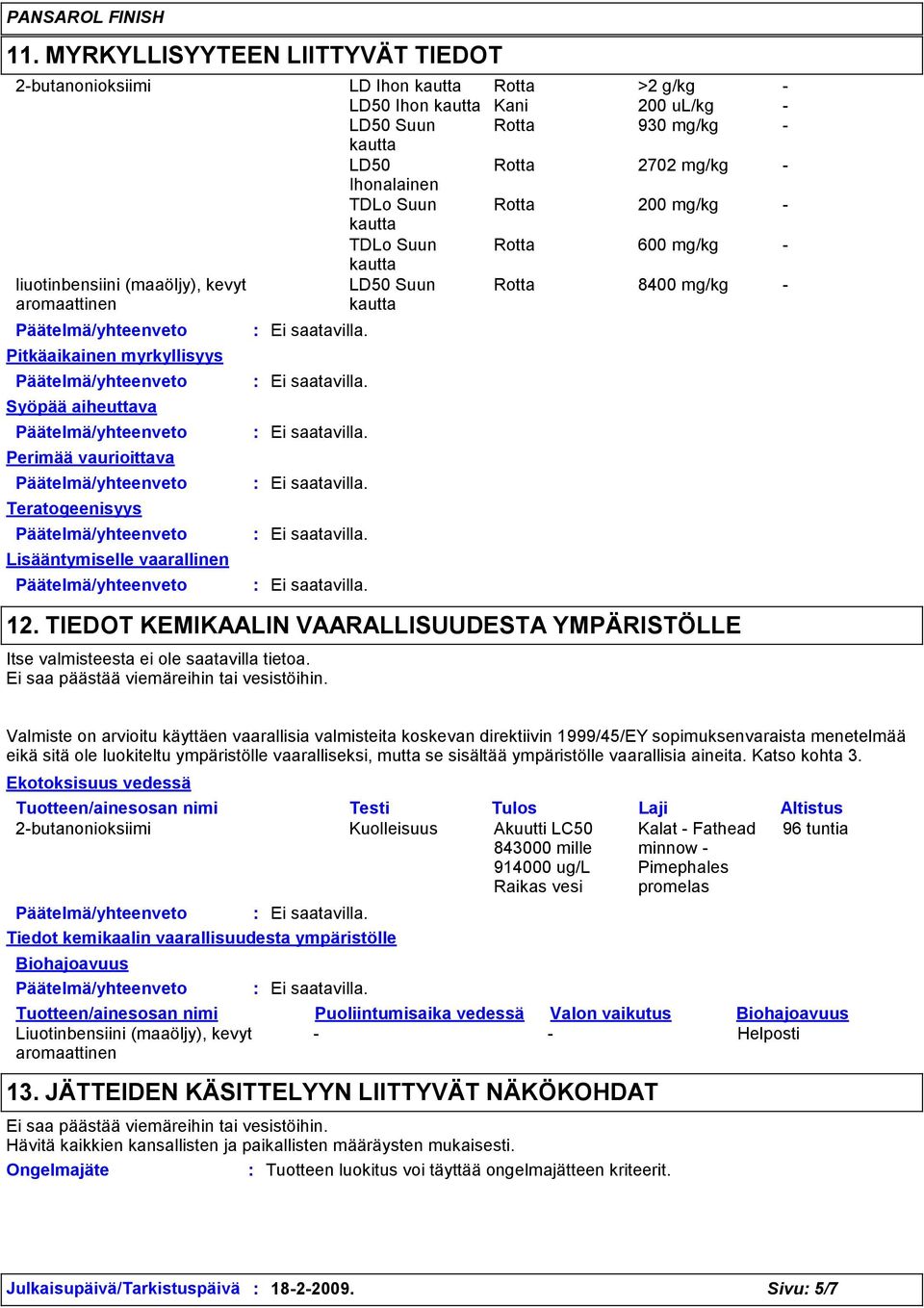 Lisääntymiselle vaarallinen Ei saatavilla. Ei saatavilla. Ei saatavilla. Ei saatavilla. Ei saatavilla. Ei saatavilla. 12.