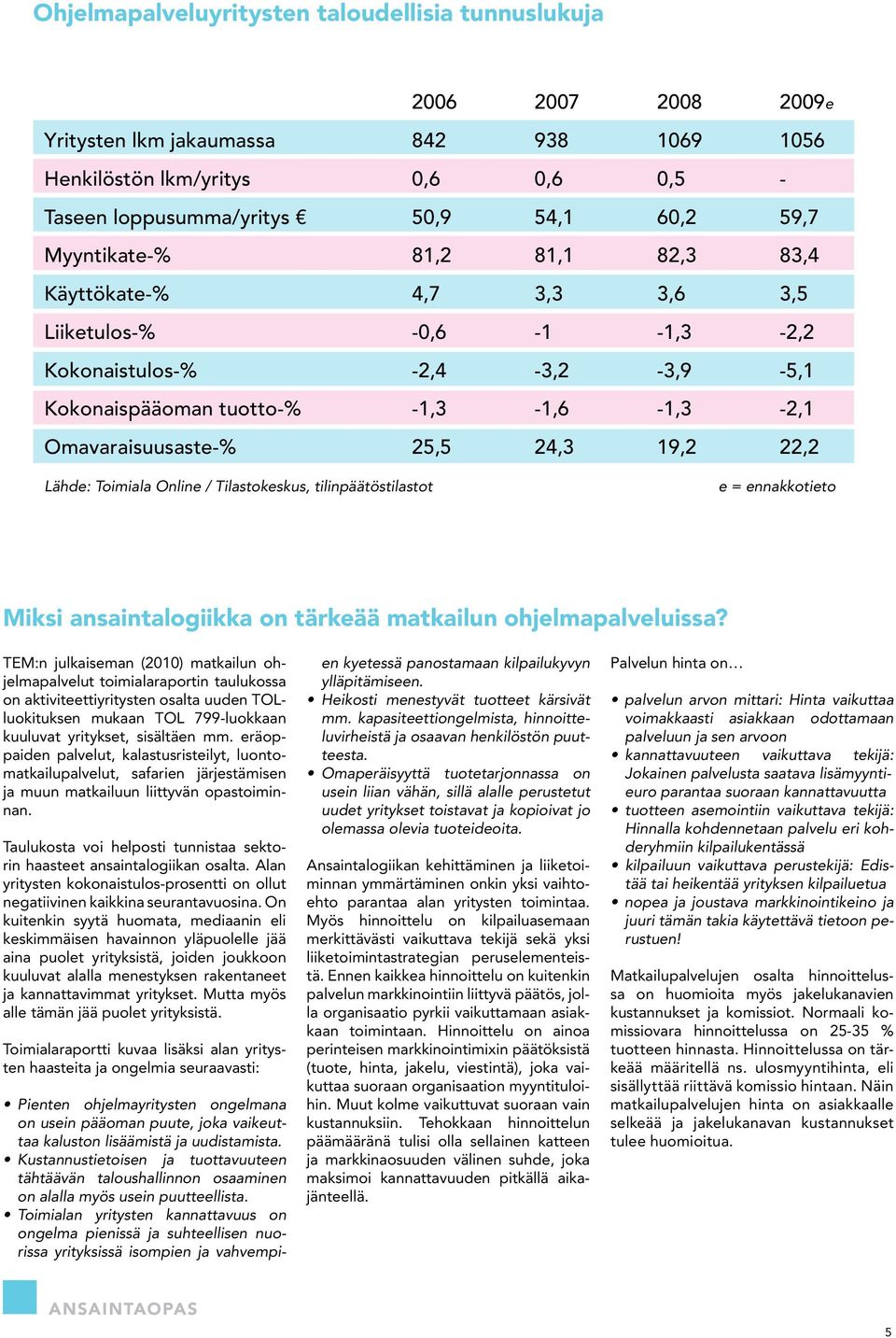 22,2 Lähde: Toimiala Online / Tilastokeskus, tilinpäätöstilastot e = ennakkotieto Miksi ansaintalogiikka on tärkeää matkailun ohjelmapalveluissa?