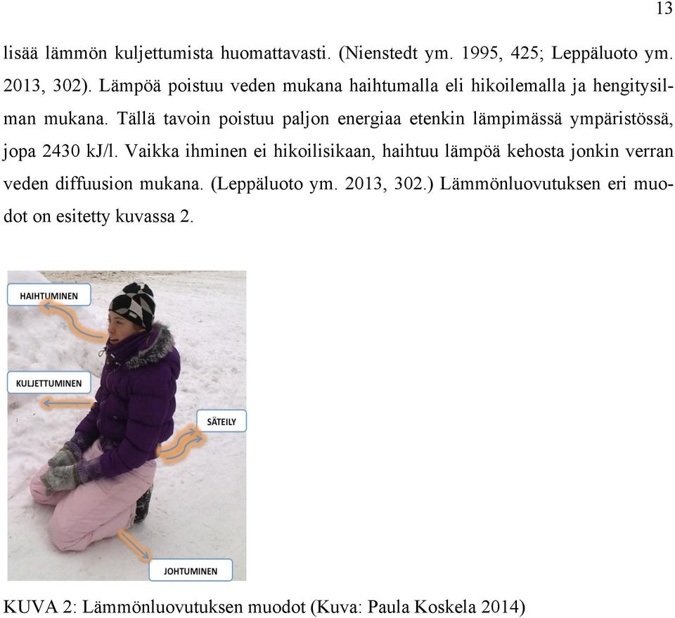 Tällä tavoin poistuu paljon energiaa etenkin lämpimässä ympäristössä, jopa 2430 kj/l.