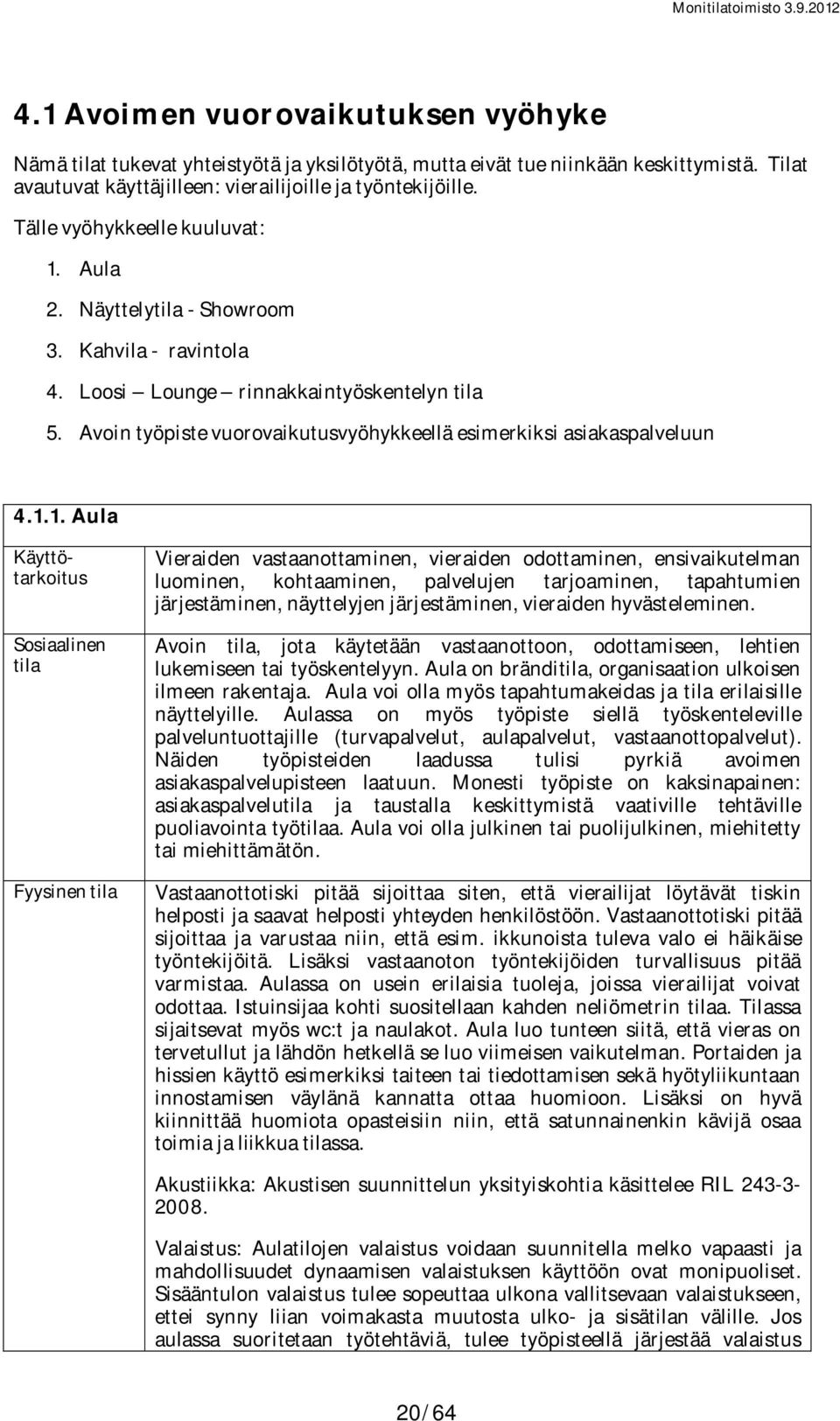 Aula 2. Näyttely - Showroom 3. Kahvila - ravintola 4. Loosi Lounge rinnakkaintyöskentelyn 5. Avoin työpiste vuorovaikutusvyöhykkeellä esimerkiksi asiakaspalveluun 4.1.